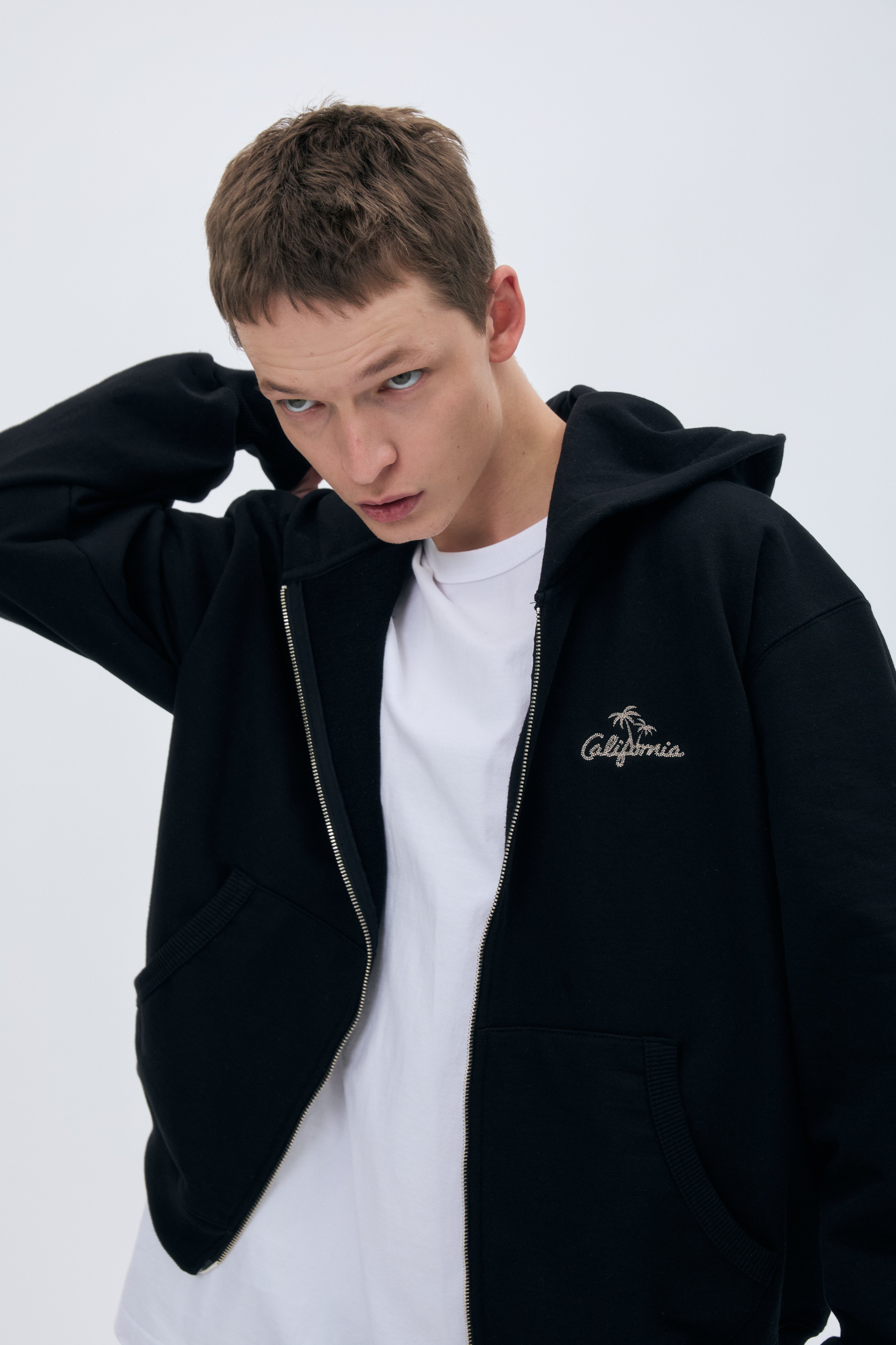 90210 Palm tree hood zipup_black